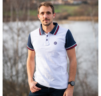 Polo homme blanc col et...