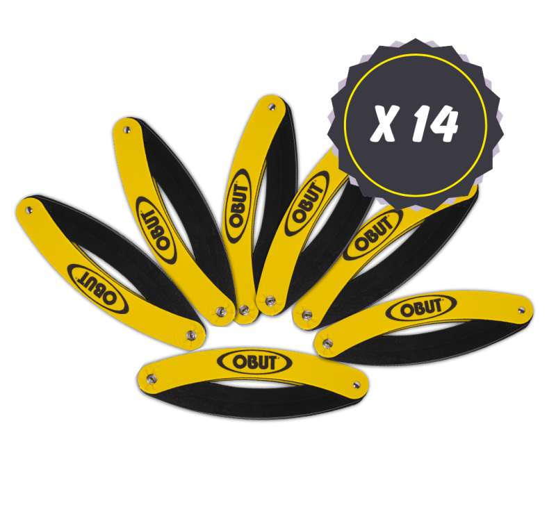 Set of 14 Obut foldable black and yellow pétanque circles Set of 14 Obut foldable black and yellow pétanque circles