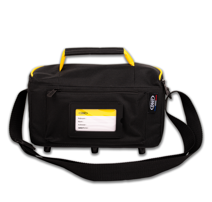 Black/yellow 3-boule reporter bag