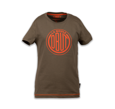 Kaki kinder-T-shirt met vintage oranje logo