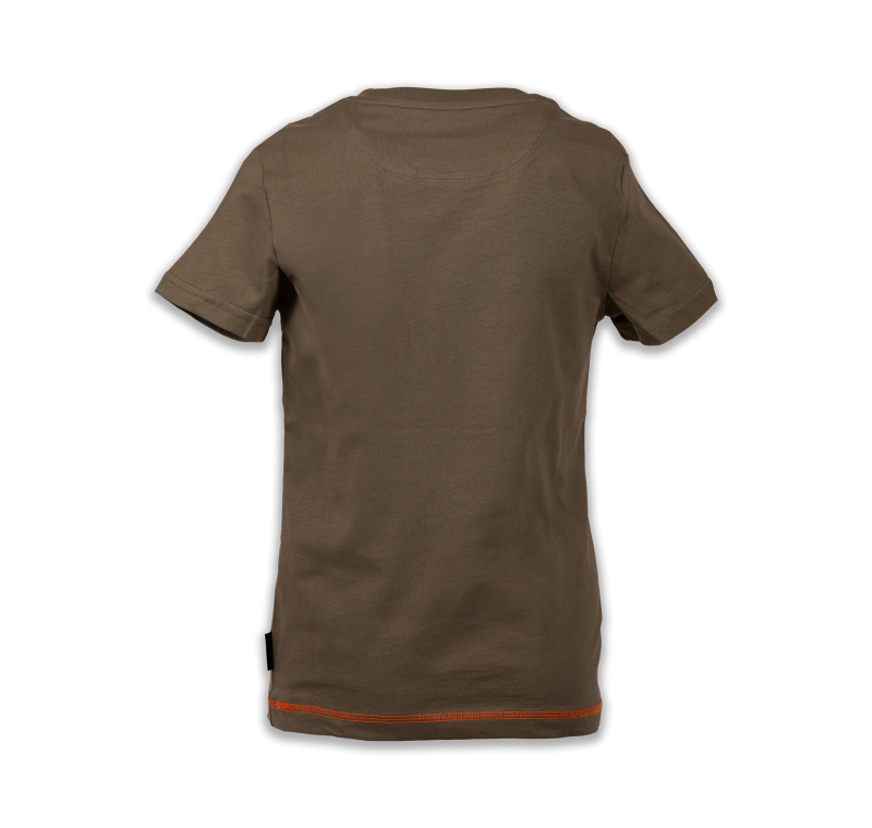 Children's khaki T-shirt with orange vintage logo