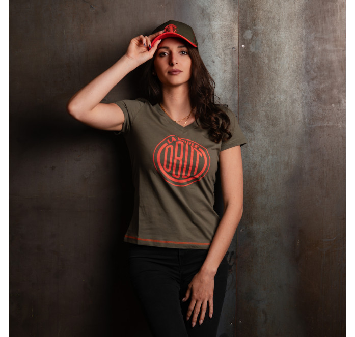 Khakifarbene Cap mit orangefarbenem Vintage-Logo Khakifarbene Cap mit orangefarbenem Vintage-Logo