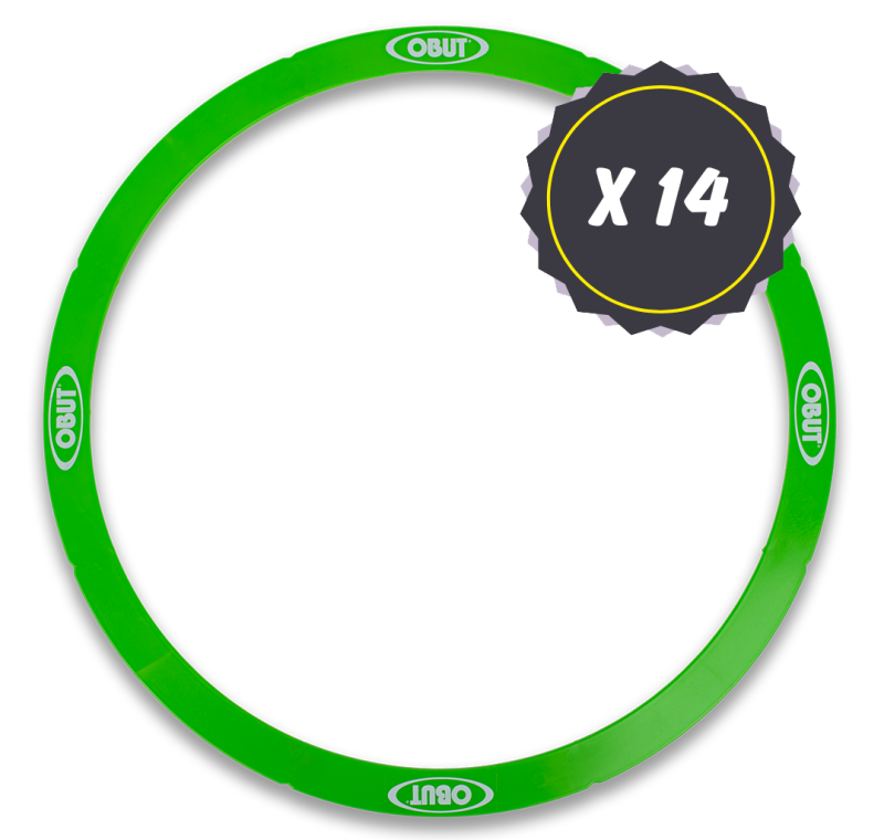 14 groene, stijve petanquecirkels