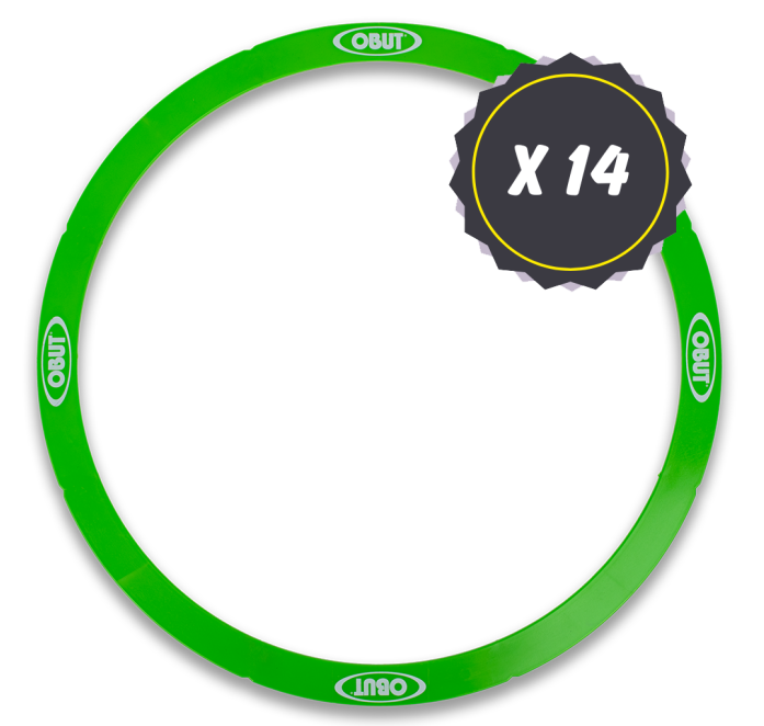 14 groene, stijve petanquecirkels