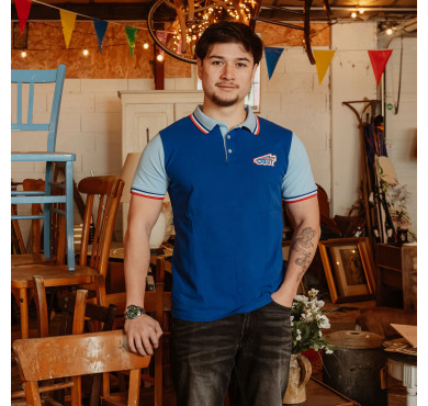 Blå pikétröja för herr med...