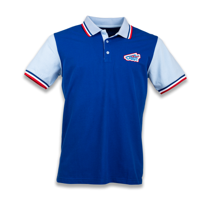 Polo homme bleu logo rétro