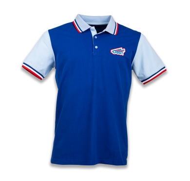 Polo azul para hombre con logotipo retro