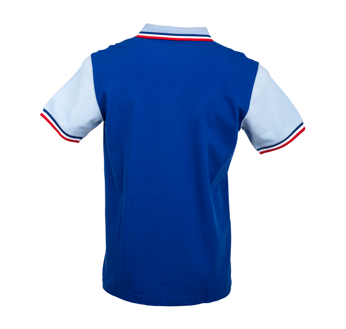 Polo azul para hombre con logotipo retro