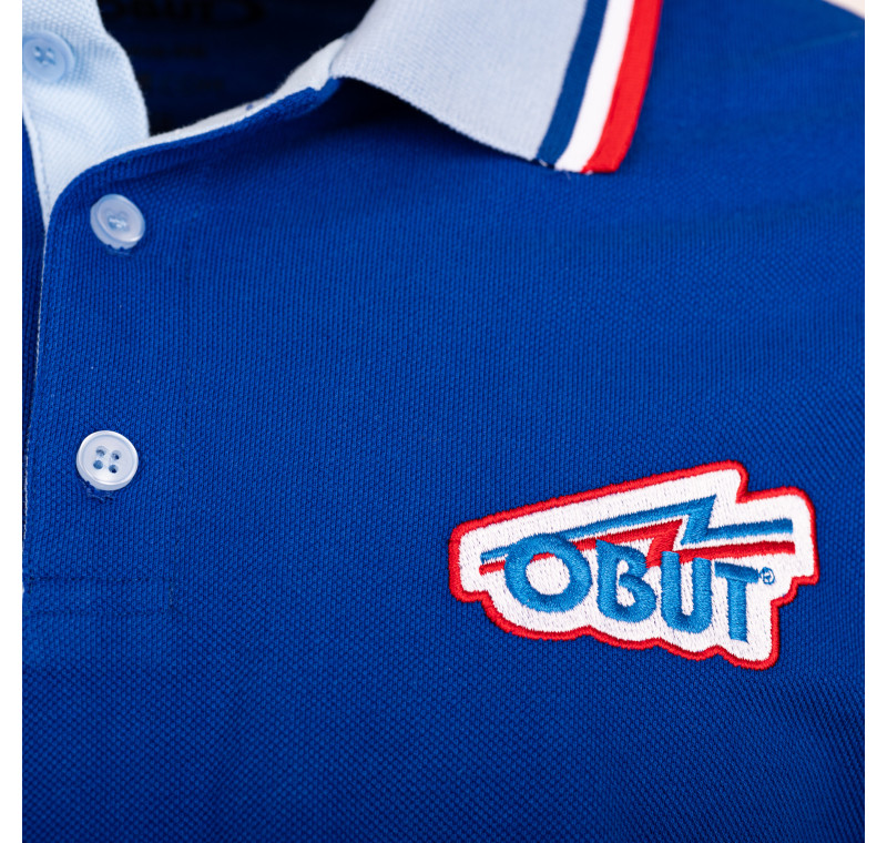 Polo homme bleu logo rétro