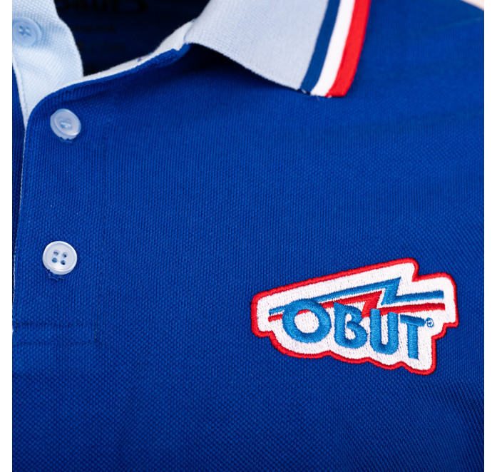 Blauwe herenpolo met retro logo