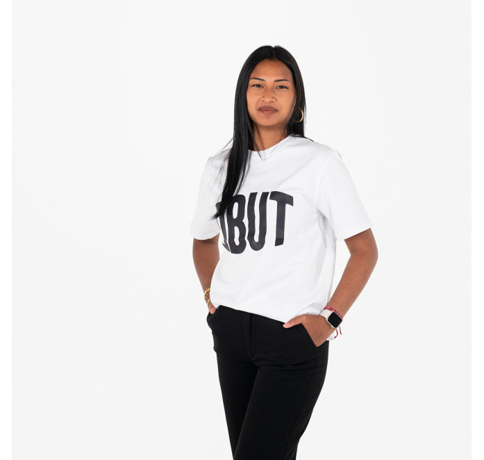 Weißes Herren-T-Shirt mit schwarzem OBUT-Logo