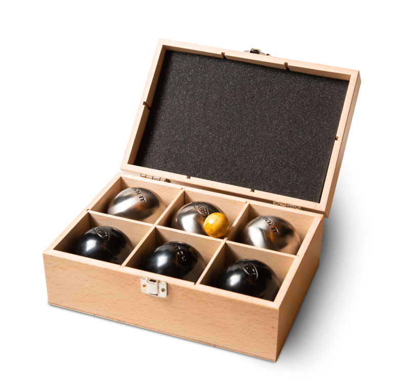 Maletín de madera con 6 bolas